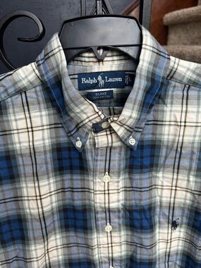 New Ralph Lauren Men's Blue Plaid Button-Down Blake Shirt
